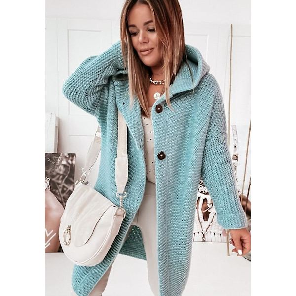 2023 Ny hætte strikket hue krave temperament pendler løs cardigan dame sweater dametøj Plum red S