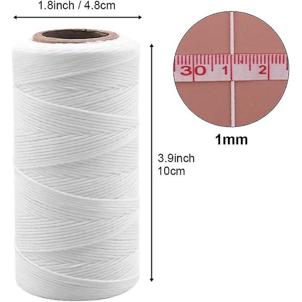 1 mm vaxad tråd, 284 meter x 2 rullar 150d vaxad lädertråd med nålar för bokbindning, gör-det-själv-hantverk och sömnadsprojekt i läder (svart, vit)