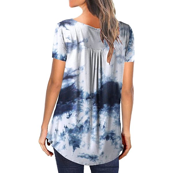 Dame Tunika Topper Ensfarget Plissert V-hals Knapper Bluse Blomstertrykte Damer Purple 2XL