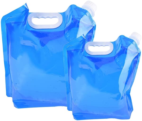 Sæt med 2 foldbare og bærbare drikkevandsdunke (5 L + 10 L) egnet til vandreture