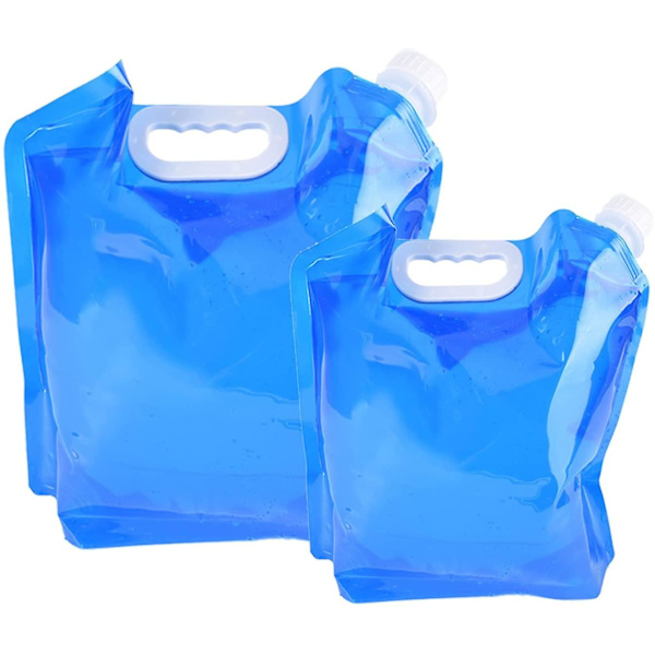 Set med 2 hopfällbara och bärbara dricksvattenbehållare (5 L + 10 L) lämpliga för vandring