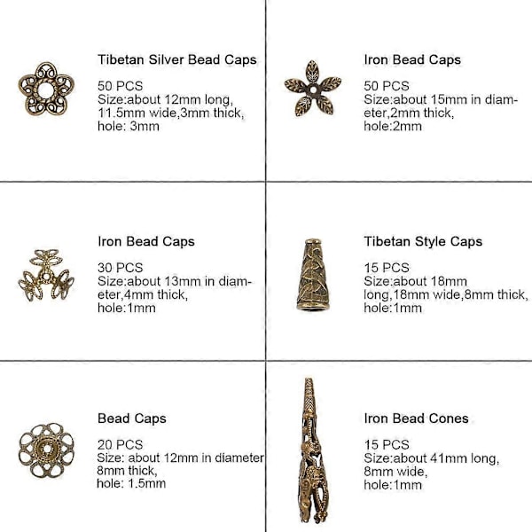 180 stk. Perlehetter Legering Blomst Perlehette Avstandsstykker 6 Stiler Perlehette Bails End Charm Hetter Avstandsperler for Øredobber Armbånd Halskjede Smykker DIY Håndverk M