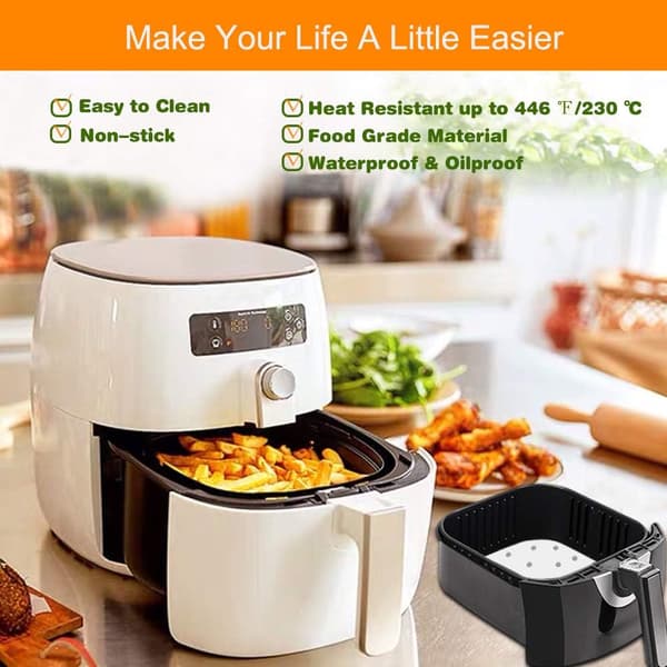 Air Fryer-Foder, Set om 200, 7,5 tum Kvadratiska Air Fryer-Foder/Bambusteamspapper/Bakplåtspapper