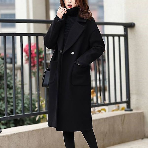 Dame Overfrakke Vinter Varm Trenchcoat Lang Jakke Casual Overtøj Top M
