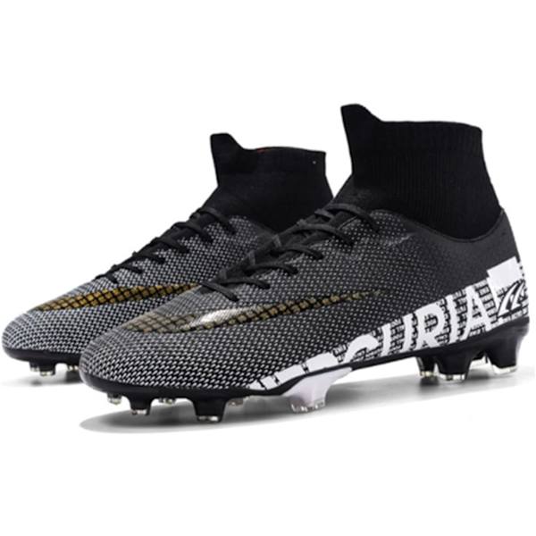Fotbollsskor Barn, High-Top Fotbollsskor Pojkar Flickor, Andningsbara Fotbollsskor med Dobbar black EU44