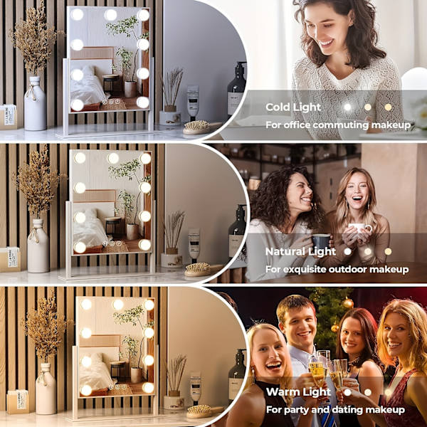 1 st Smink Spegel Med 9 Dimbara LED-lampor, 360° Rotationsbar Smink Spegel Med U-formaterat Stativ, Smart Touch-kontroll, Smink Spegel För Toalettbord