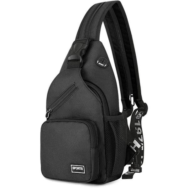 Naisten rintalaukku pieni reppu kuulokeaukolla tyttöjen olkalaukku Crossbody Sling Bag retkeilyyn pyöräilyyn telttailuun kestävä polyesteri-musta