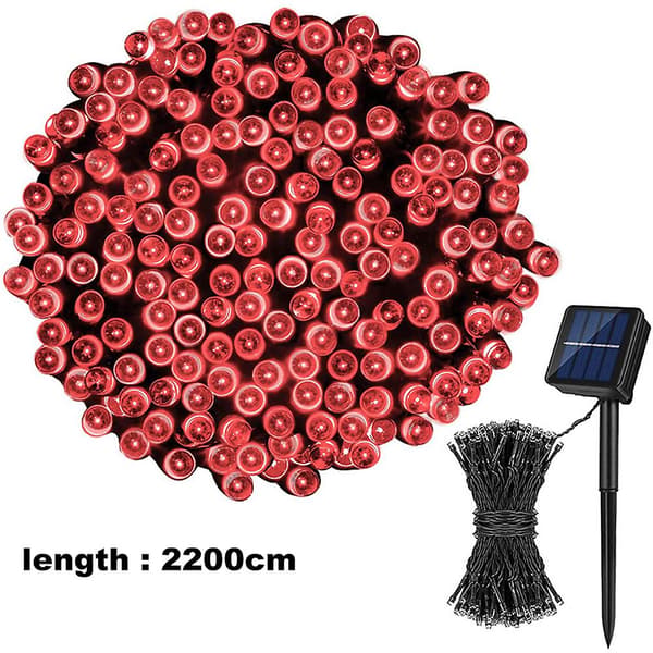 Solar Julelys LED - 22 meter 200 LED 8 tilstande Fe Lys Til Have, Hegn, Altan red light