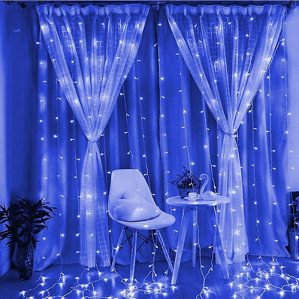 Led fönstergardin ljusslinga, inomhus utomhus bröllopsfest dekoration Blue 5*0.4