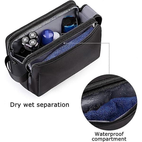 Toalettsak för Män Vattentät Rakning Dopp Kit Övernattning Tvålåda Kosmetikväska Badrum Toalettartiklar Organizer PU Läder (Svart)