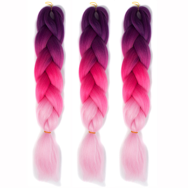 3 nippua valmiiksi venytettyjä punontahiuksia, jumbo-virkkuukoukkuletit, 60 cm pitkät värikkäät letit, box braids -virkkuukoukkuletit D