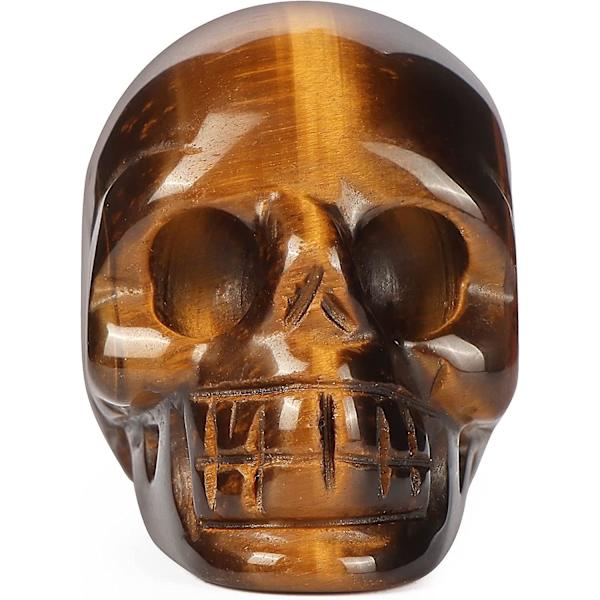 2.0\" Tigerøje Krystal Kraniehoved Statue, håndskåret Ædelsten Menneskelig Reiki Kranie Figur Skulptur Krystal og Helbredende Sten til Hjemmet, Kontoret, Halloween