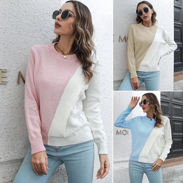 Dame design kontrastfarve twist tredimensionel sweater løs efterår og vinter langærmet Pink L