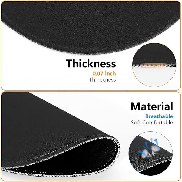 Spelmusmatta/underlägg för datorbärbar dator 10,23\"x8,26\"x0,08\" tangentbordsunderlägg skrivbordsunderlägg Black Round