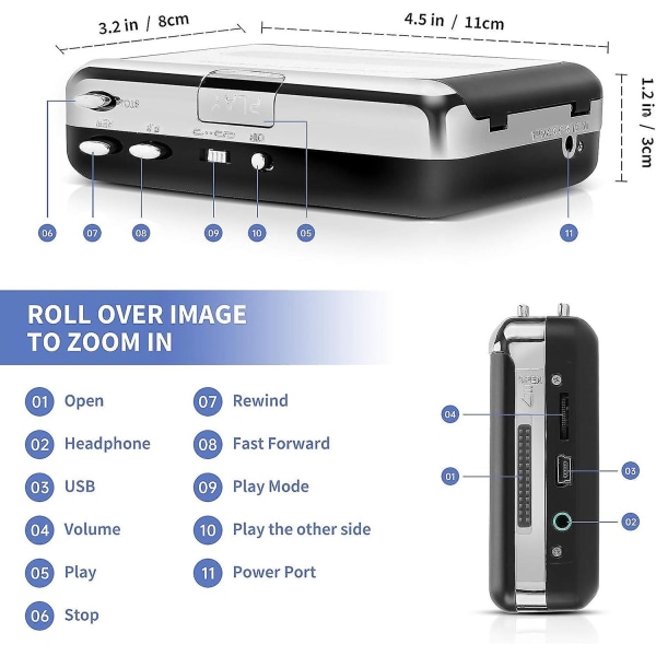 Kassettbandspelare - Bärbar bandspelare fångar Mp3-ljudmusik via USB - Kompatibel med bärbara datorer och persondatorer - Konvertera Walkman-bandkassett