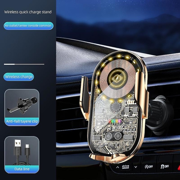Trådløs Billader Telefonholder Intelligent Induksjonsklemme Kreativt Transparent Telefonfeste Gold