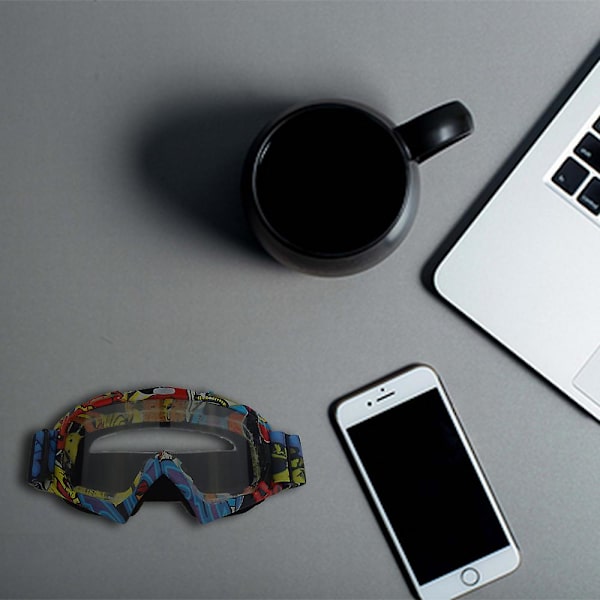 Biking Motocross Goggle Böjbar Antireflekterande Spongig Kudde Skidglasögon Yellow red and blue frame