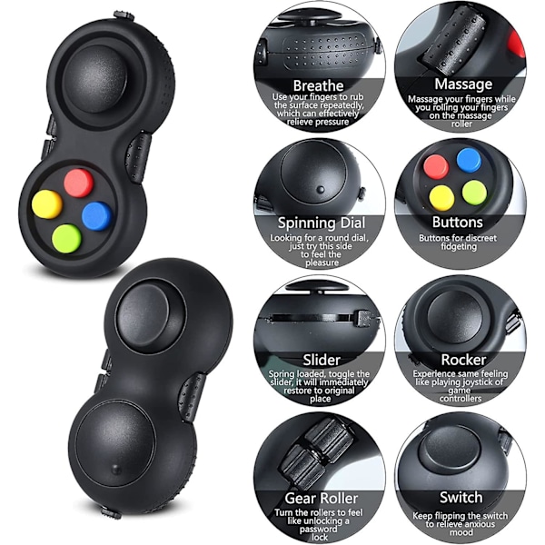 4 stycken Fidget Game Controller-plattor, Nyckelringsfidget för vuxna och tonåringar, Mini Handhållen Cam Fidget Pad Cube Ångest- och Stressreducerande Sinnesleksak med 8