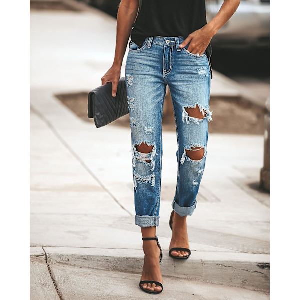 Ripped Boyfriend Jeans - Slitna, råa fållar och ankelkorta