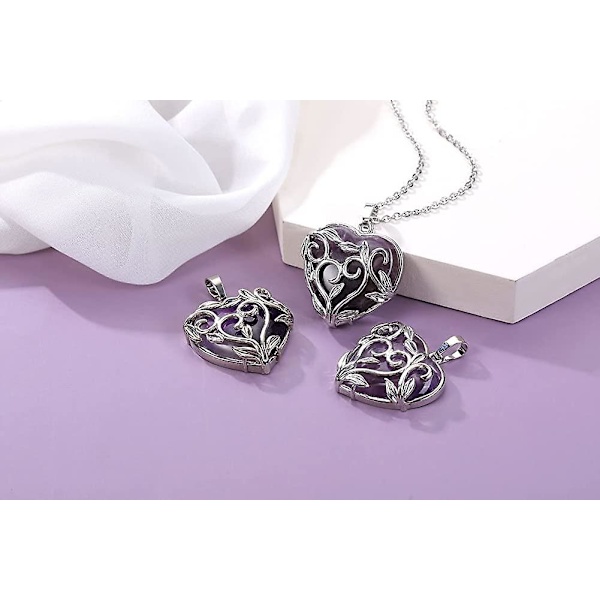 Naturlig ametist kristall sten hjärta hänge halsband reiki healing silver blomma inslagen Acsergery gåva