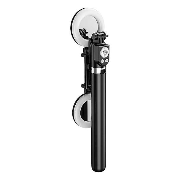 1,3 m förlängningsbar selfiepinne Bluetooth fjärrkontroll bärbar stativ + fyllningsljus och spegel Black