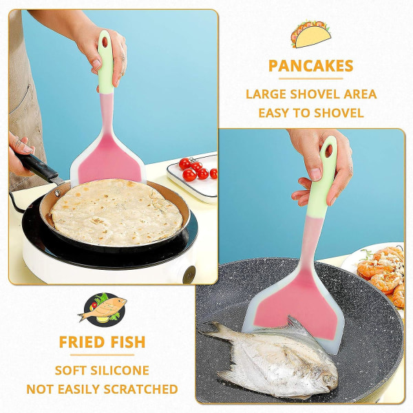 Silikon Stekespade Pannekakespade Omelettspade Snuverktøy For Egg Fisk Pannekake Pizza Og Biff Bred Myk Pizzaspade Non-stick Varmebestandig Kjøkken Pink * Green Large
