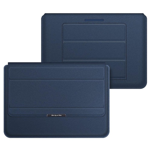 Förvaringsväska för 11/12 tums bärbar dator, PU-läder hopfällbart stativ magnetisk flik bärbar datorfodral Dark Blue