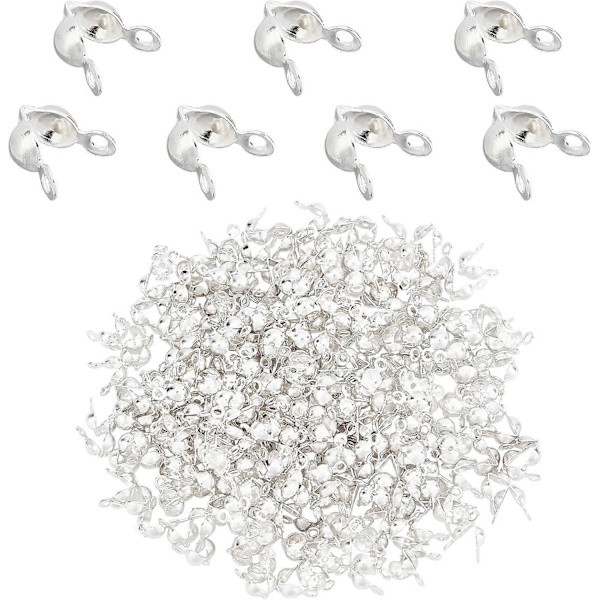 300 stk. 3,5 mm 304 Rustfrit Stål Muslingeskal Perleender Perleknude Endestykker Foldbare Krympeperler Dækker til Smykkefremstilling DIY Håndværk Hul: 1,2 mm