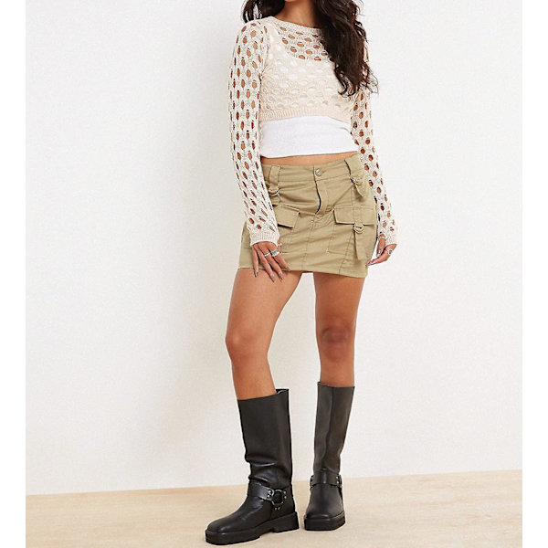 Dame Hul Ud Hæklet Strik Trøje Crop Tops Langærmet Trøje Cropped Style 2 L