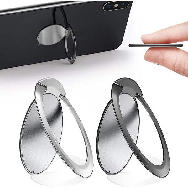 2 delar metalltelefonring, ultratunn 1,8 mm mobiltelefonring, 360 graders rotation, för alla smartphones