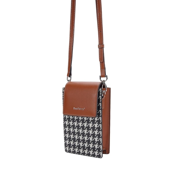Magnetisk knappsplicing Gird PU läder crossbody väska liten axelväska för resor, dagligt bruk Brown
