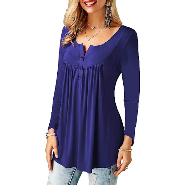 Naisten puserot röyhelöillä, löysä napitus, tunikat naisille Navy Blue XL