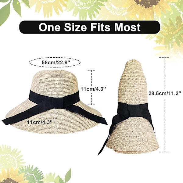 Stråhatte til Kvinder Bredskyggede Foldbare Sommer Strand Solhatte til Kvinder UV Style 2