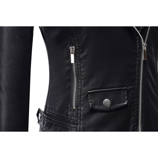 Faux Leather Moto Biker Kort Jakke for Kvinner M