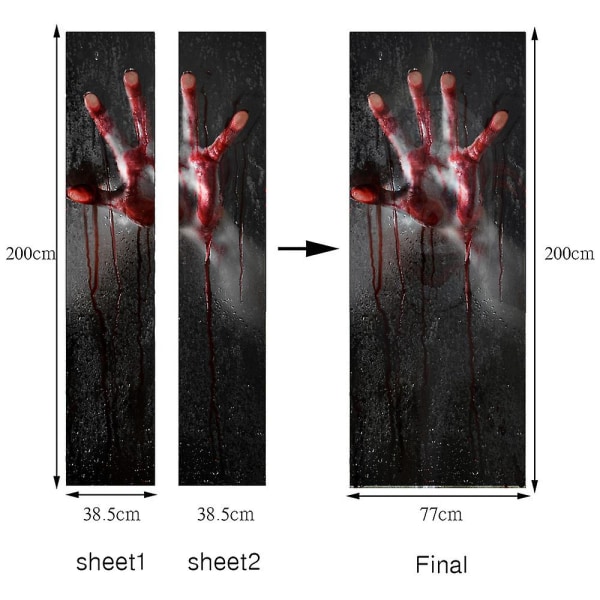 3D Skummel Halloween Blodpalme Dørklistremerker, 30 x 79 Tommer Realistisk Blodpalmetre Dør Tapet Klistremerke For Halloween Dekorasjon