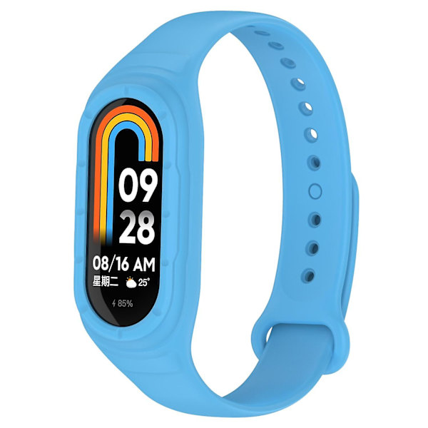 Xiaomi Smart Band 8 -rannekkeen korvaava silikoninen kellon ranneke, jossa integroitu ranneke ja suojakotelo Sky Blue