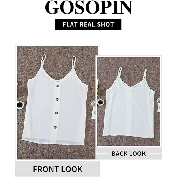 Sommerbluse for kvinner, ermeløs V-hals, avslappet, justerbare spaghettistropper, cami White XL