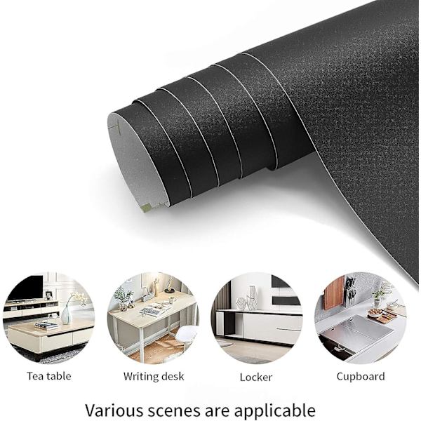 40cm*2m Tyk Selvklæbende Pvc Mat Sort Tapet Boblefri Vandtæt Dekoration Til Soveværelse Stue Møbler