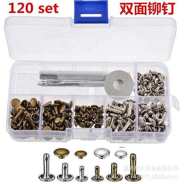 480 st metall dubbla lock nitar nitar runda nitar för diy läderhantverk väska bälte kläder kläder skor husdjur krage fixering verktyg 120pcs no pliers