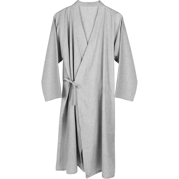 Herr Kimono Morgonrock Lätt bomull Kimono Morgonrock Morgonrockar Lång Morgonrock Pyjamas Sovkläder Nattlinne med ficka Light Grey 2XL