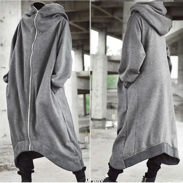 Unisex Långärmad Huvtröja Nazgul Lång Jacka Dragkedja Stängning Fleecefodrad Lång Hoodie Gray M