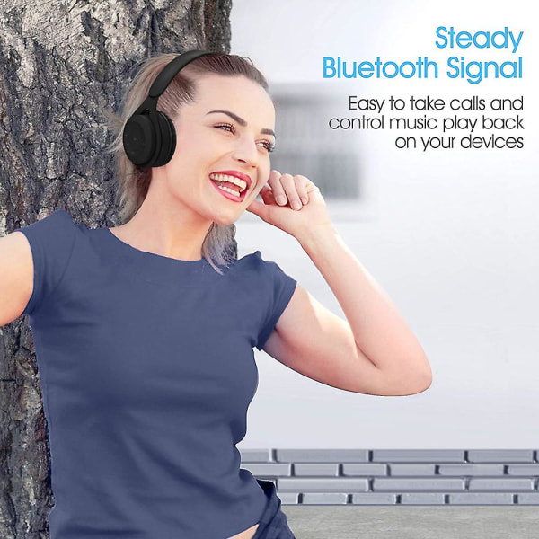 Bluetooth hörlurar över örat, trådlösa hörlurar V5.0, mjuka Memory-protein-hörlurar och inbyggd mikrofon för Iphone/android Mobiltelefon/dator/tv Black