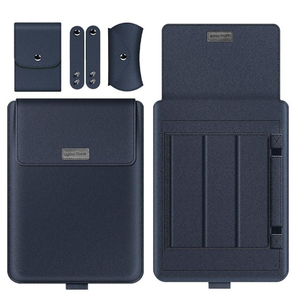 4 stk./sæt Bærbar Sleeve Taske til 11~17-tommer Bærbare Computere, PU Læder Opbevaringstaske med Stativ/Håndtag Dark Blue 16 to 17 inch Laptop