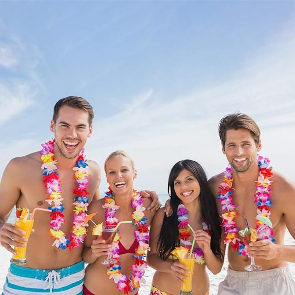 Luau-juhlatarvikkeet, 40 kpl paksuja kukkaseppeleitä, trooppinen havaijilainen juhlakoru, päänauhat ja rannekkeet, juhlatarvikkeet lapsille ja aikuisille