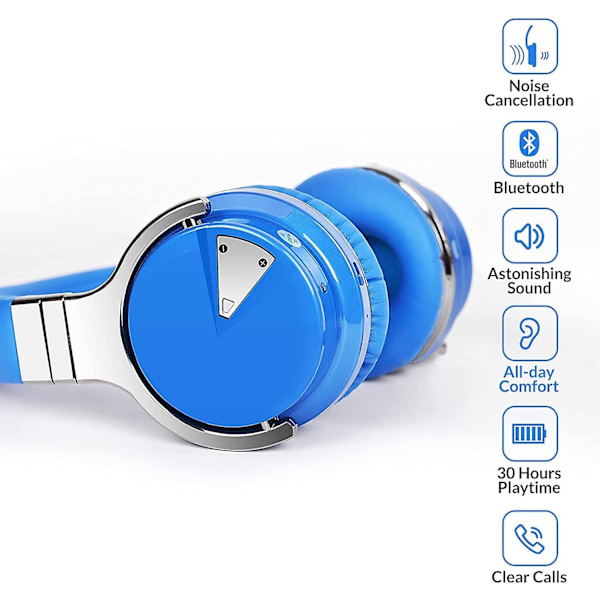 Aktiiviset vastamelukuulokkeet Bluetooth-kuulokkeet mikrofonilla, syvä basso, langattomat over-ear-kuulokkeet, mukavat proteiinikorvatyynyt, toistoaika Blue