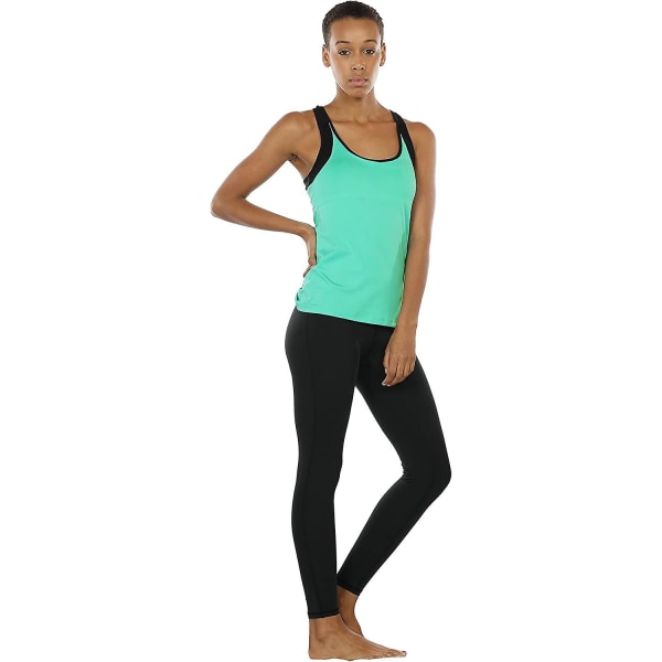 Träningsyoga linne för kvinnor med inbyggd bh, fitness med remmar i ryggen Green L