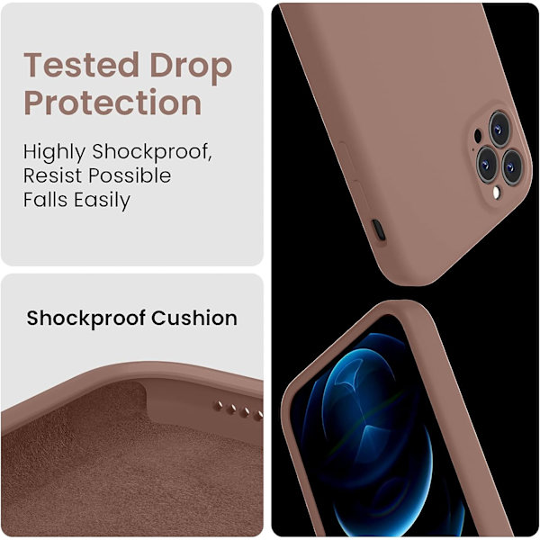 Designad för iPhone 12 Pro-fodral, silikonuppgraderat [kameraskydd] telefonfodral med mjukt, repfritt mikrofiberfoder, 6,1 tum, ljusbrunt