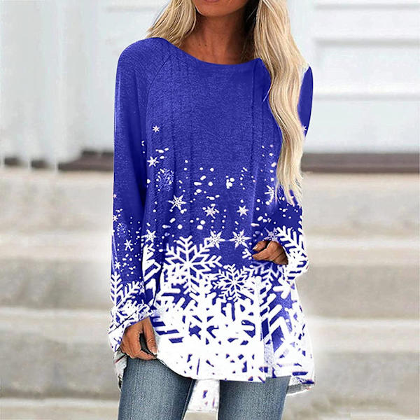 Kvinnors eleganta plus size casual retro tryck O-hals långärmad T-shirt toppar