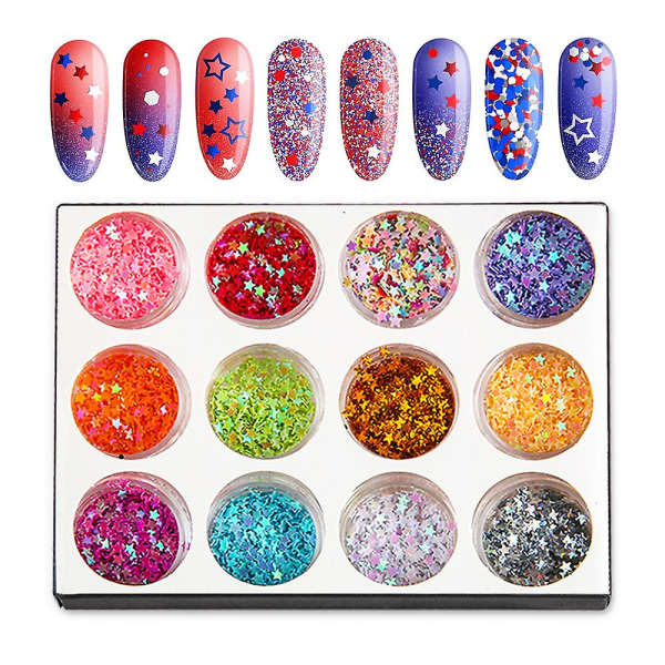 Neglekunst Hul Flash Sequin, 12-farvet Holografisk Flash Blandet Hjerteformet Valentinsdag Negle Decal Set2