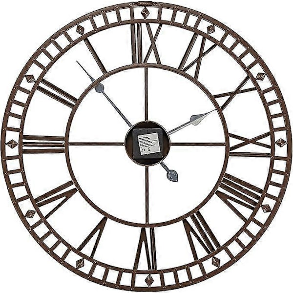 Utomhusväggklocka för trädgården, stor, väderbeständig med romerska siffror, diameter 60,3 x H4 cm C
